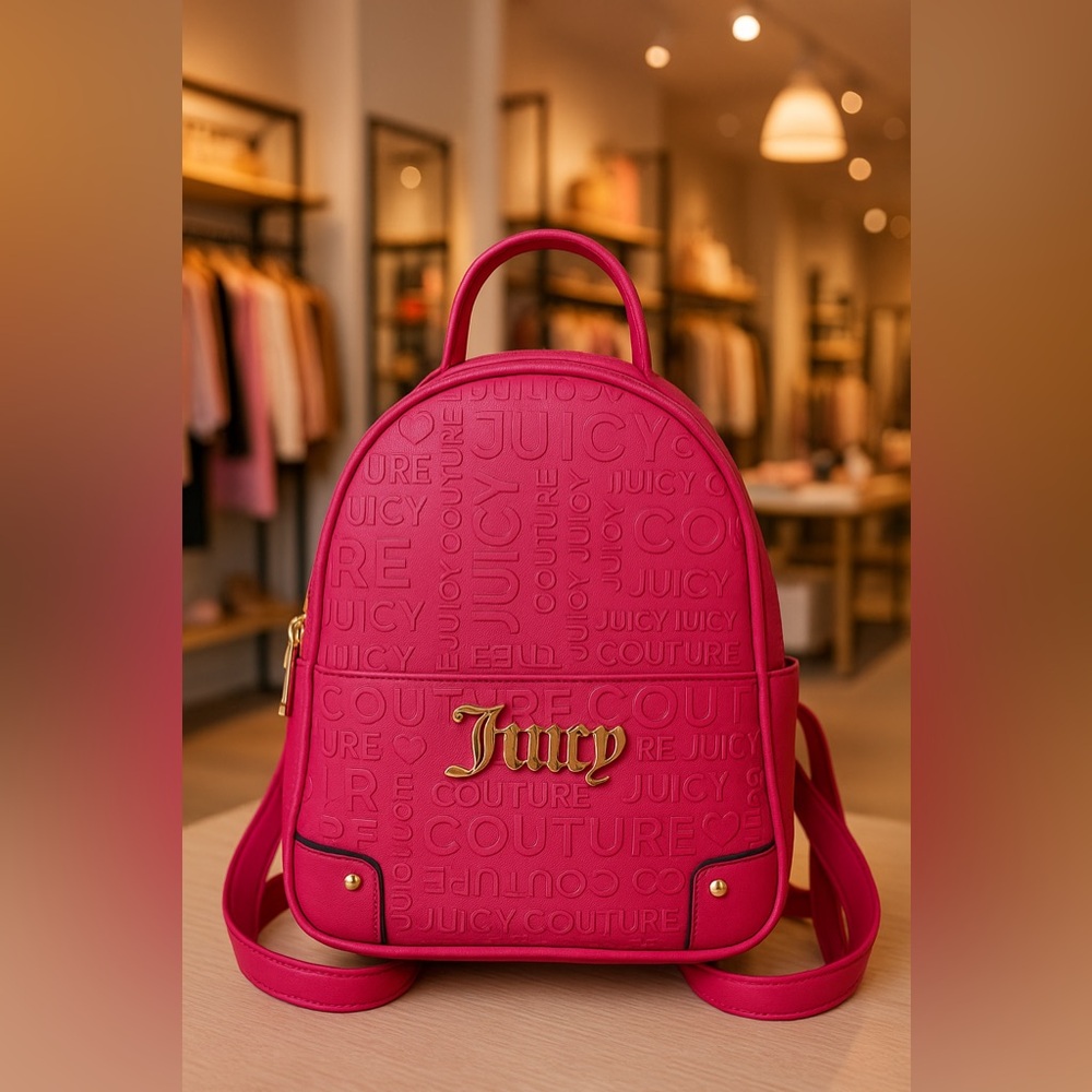 Juicy Couture Fuchsia Pink Mini Logo Backpack with Gold Hardware - Picture 1 of 16